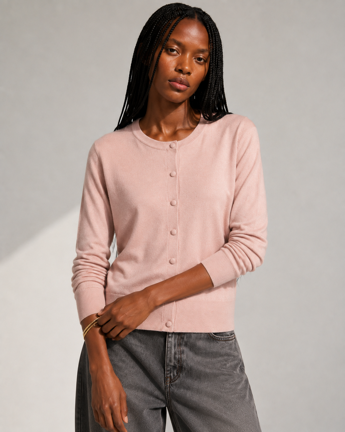 Cardigan Roma girocollo|Colore:Rosa polvere