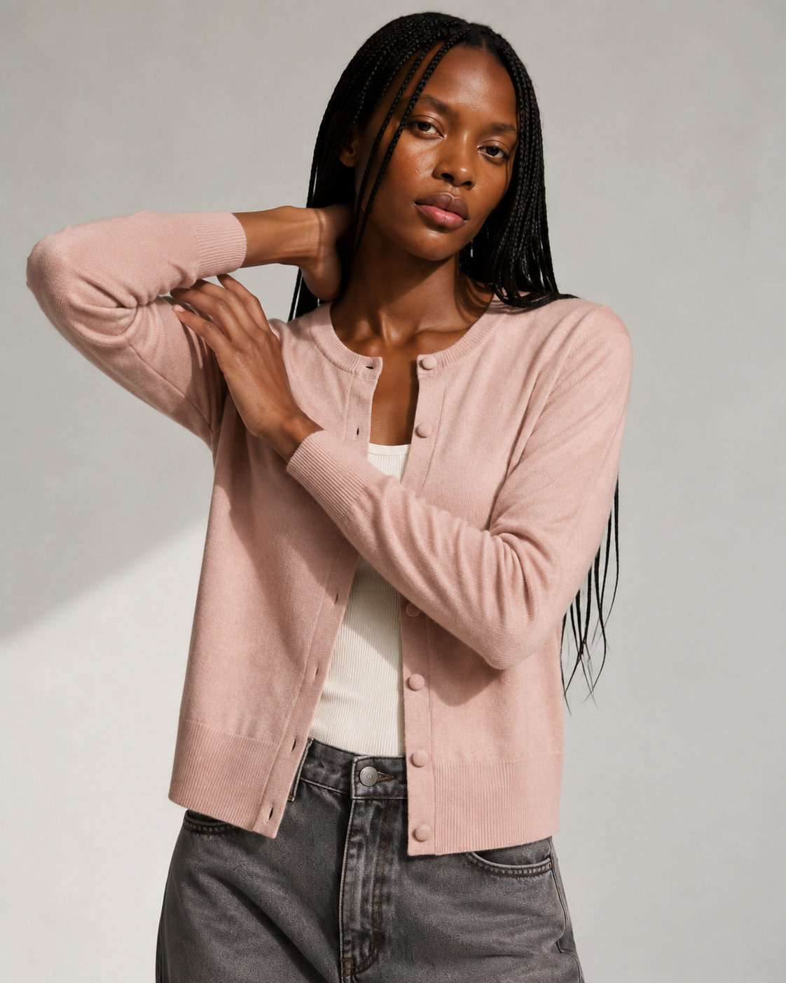Cardigan Roma girocollo|Colore:Rosa polvere