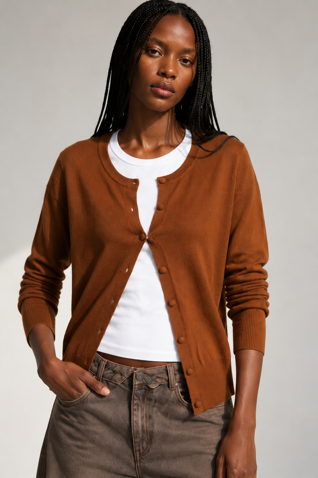 Cardigan Roma girocollo|Colore:Toffee