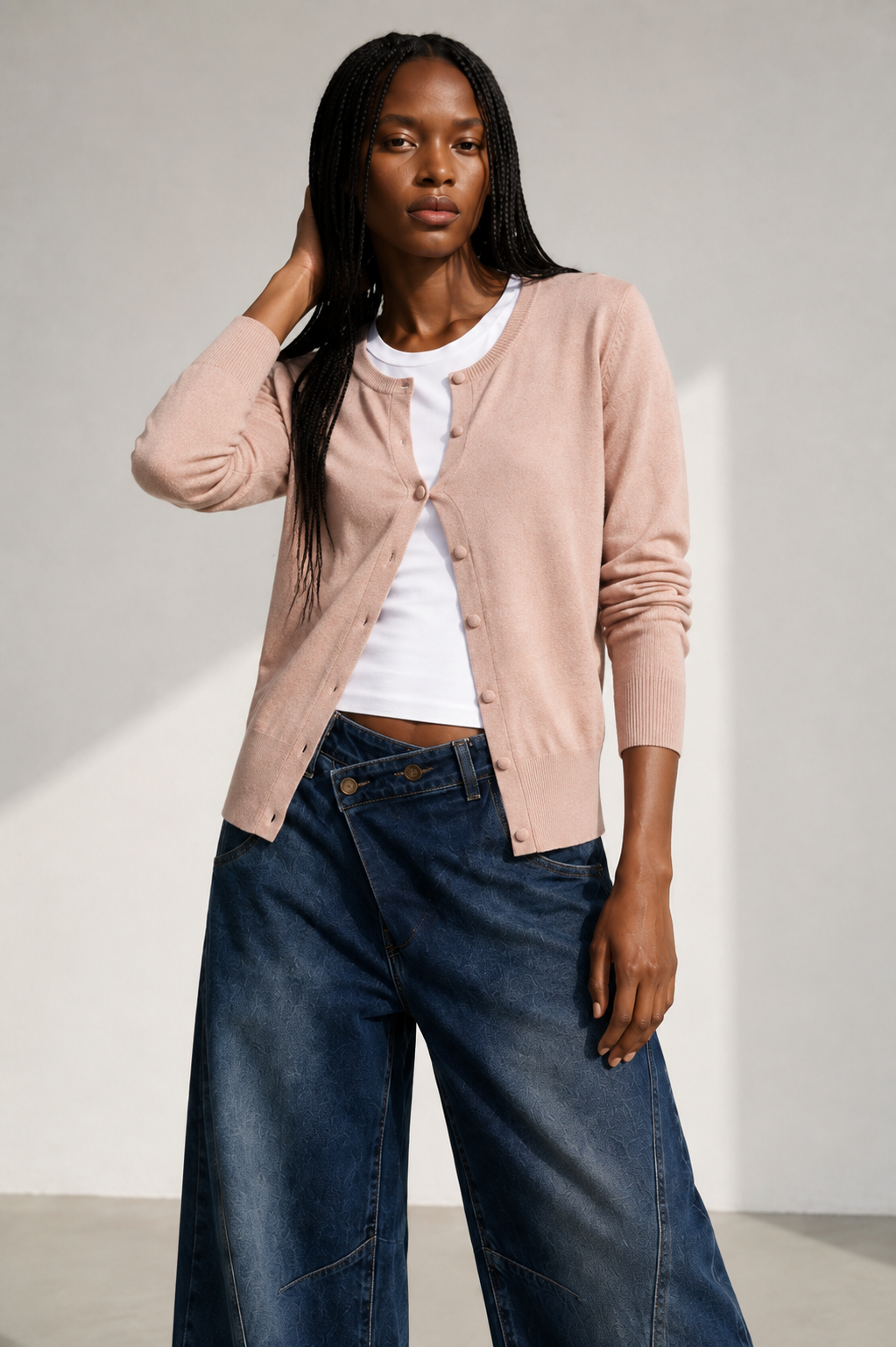 Cardigan Roma girocollo|Colore:Rosa polvere