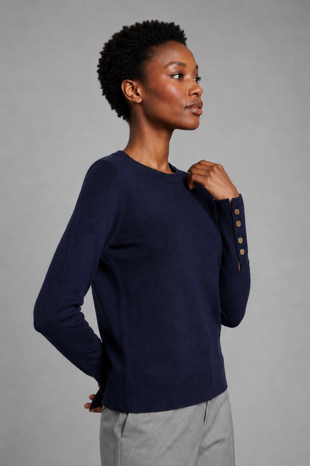 Maglia con bottoni decorativi ai polsi|Colore:Blu navy