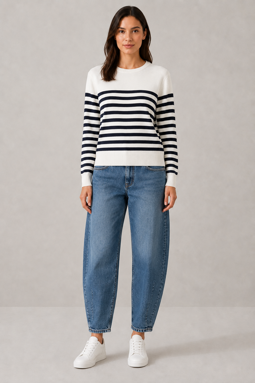 Maglia Paris girocollo a righe|Colore:Nero/latte