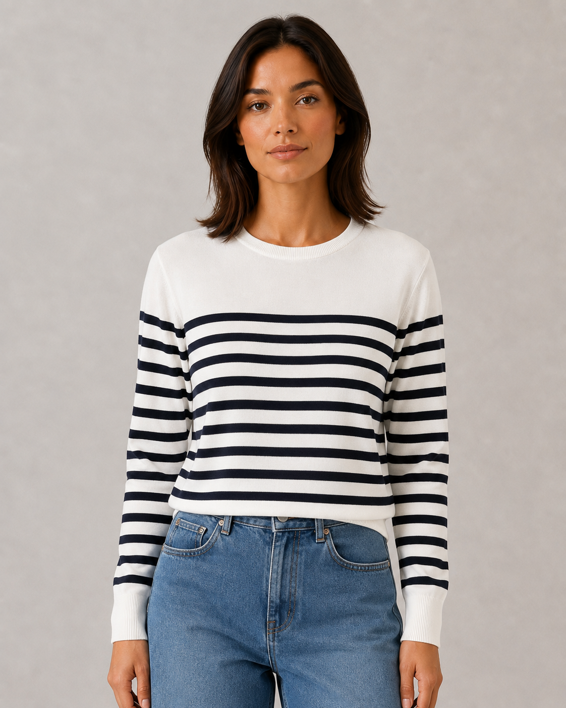 Maglia Paris girocollo a righe|Colore:Nero/latte