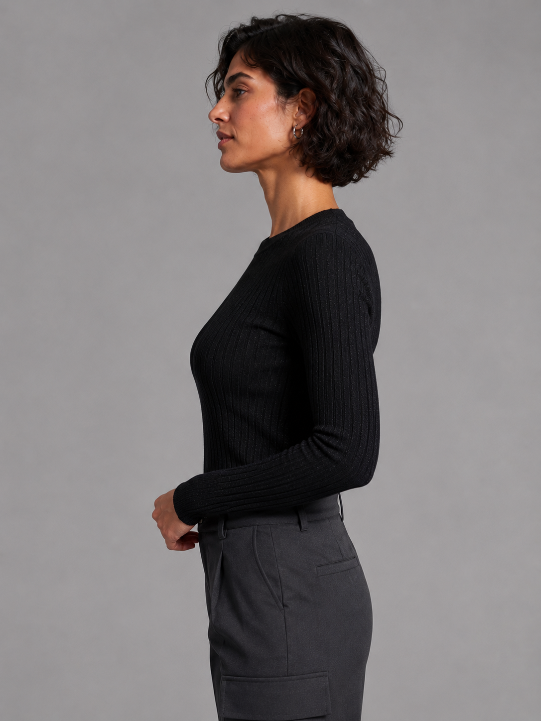 Maglia girocollo con fialto lurex|Colore:Nero