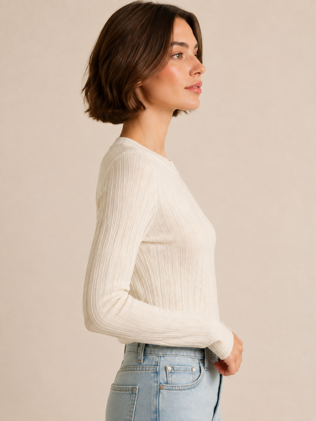 Maglia girocollo con fialto lurex|Colore:Avorio