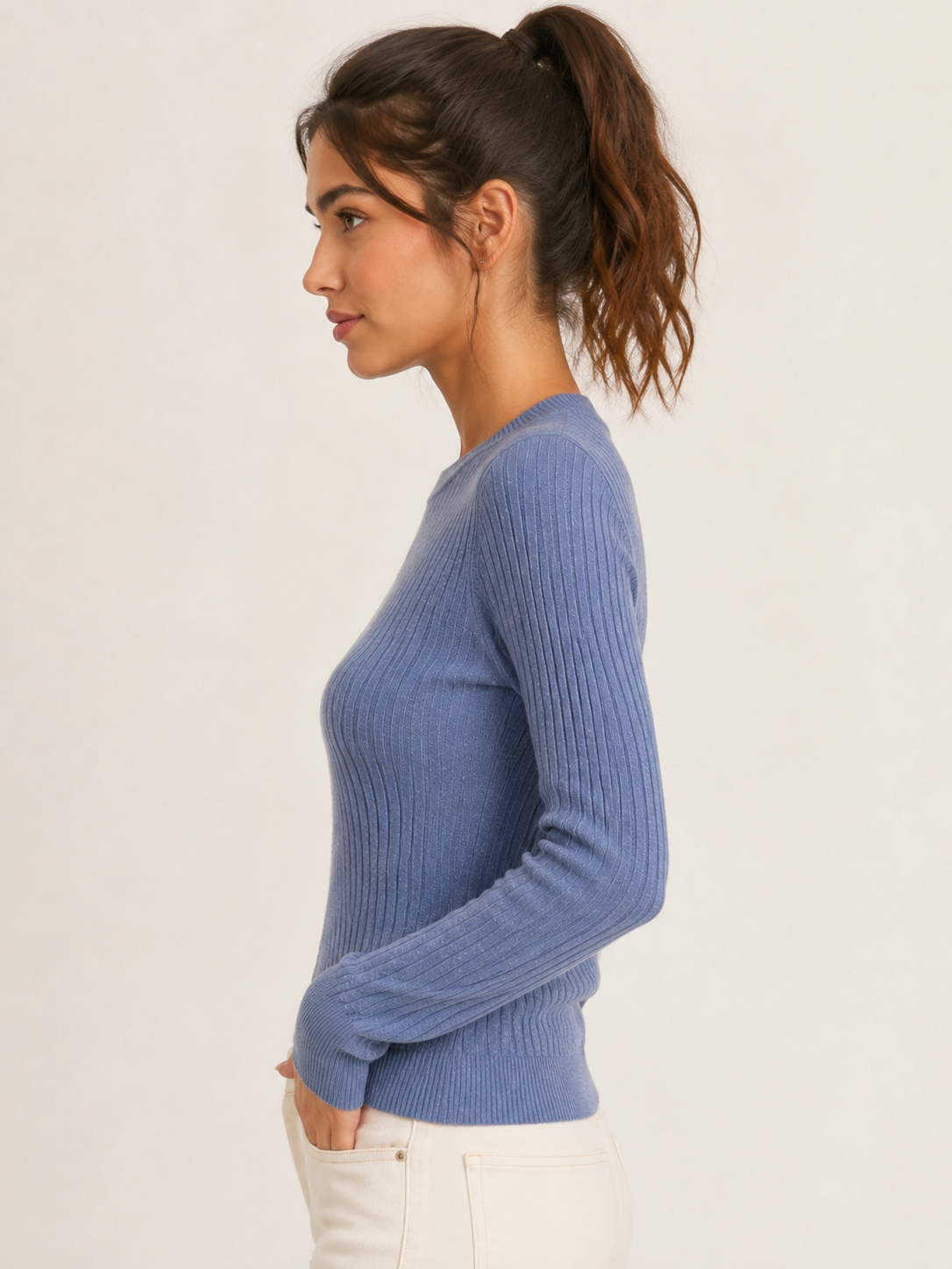 Maglia girocollo con fialto lurex|Colore:Denim