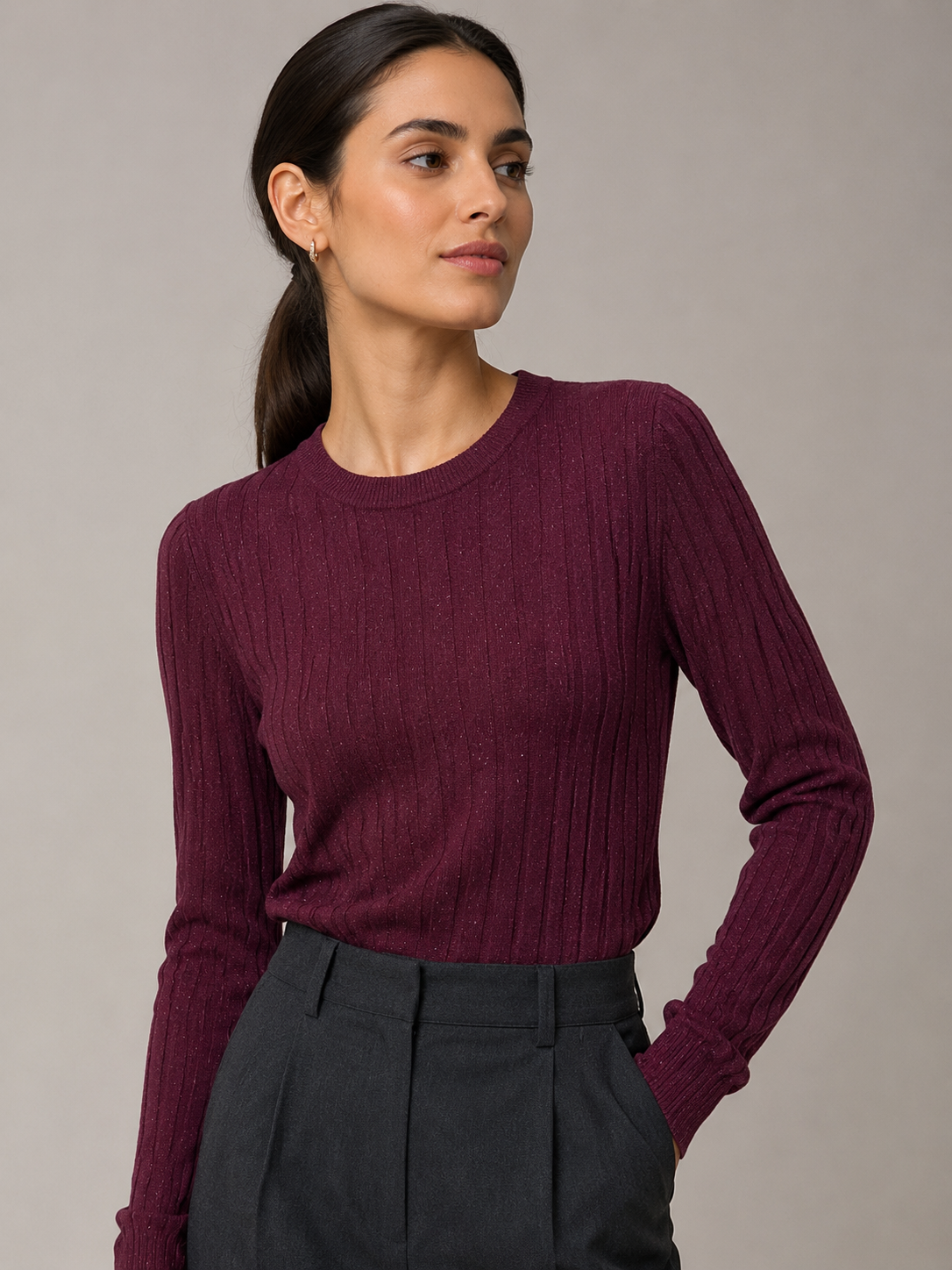 Maglia girocollo con fialto lurex|Colore:Burgundy
