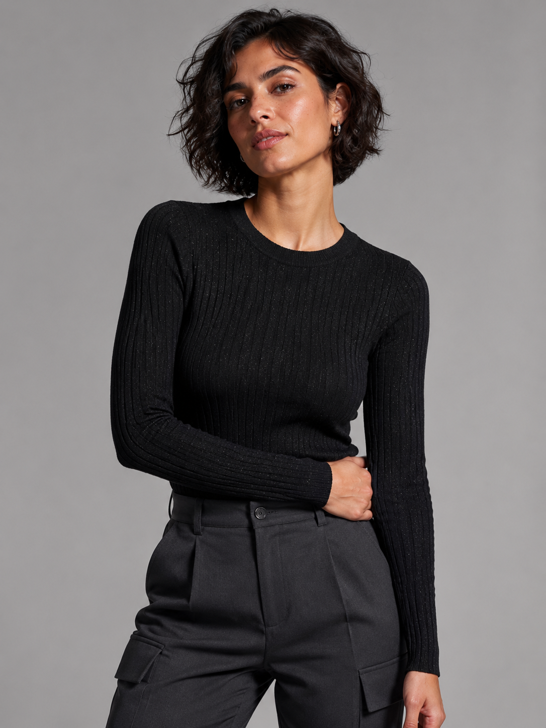 Maglia girocollo con fialto lurex|Colore:Nero