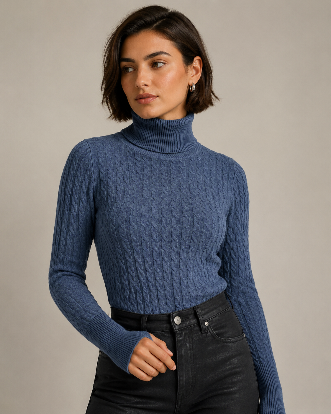 Maglia collo alto a trecce|Colore:Denim