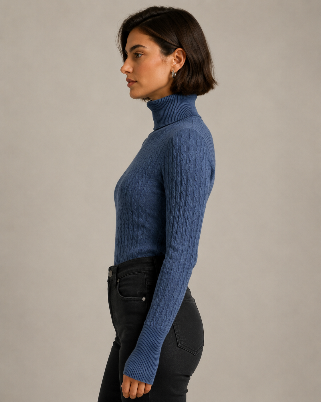 Maglia collo alto a trecce|Colore:Denim