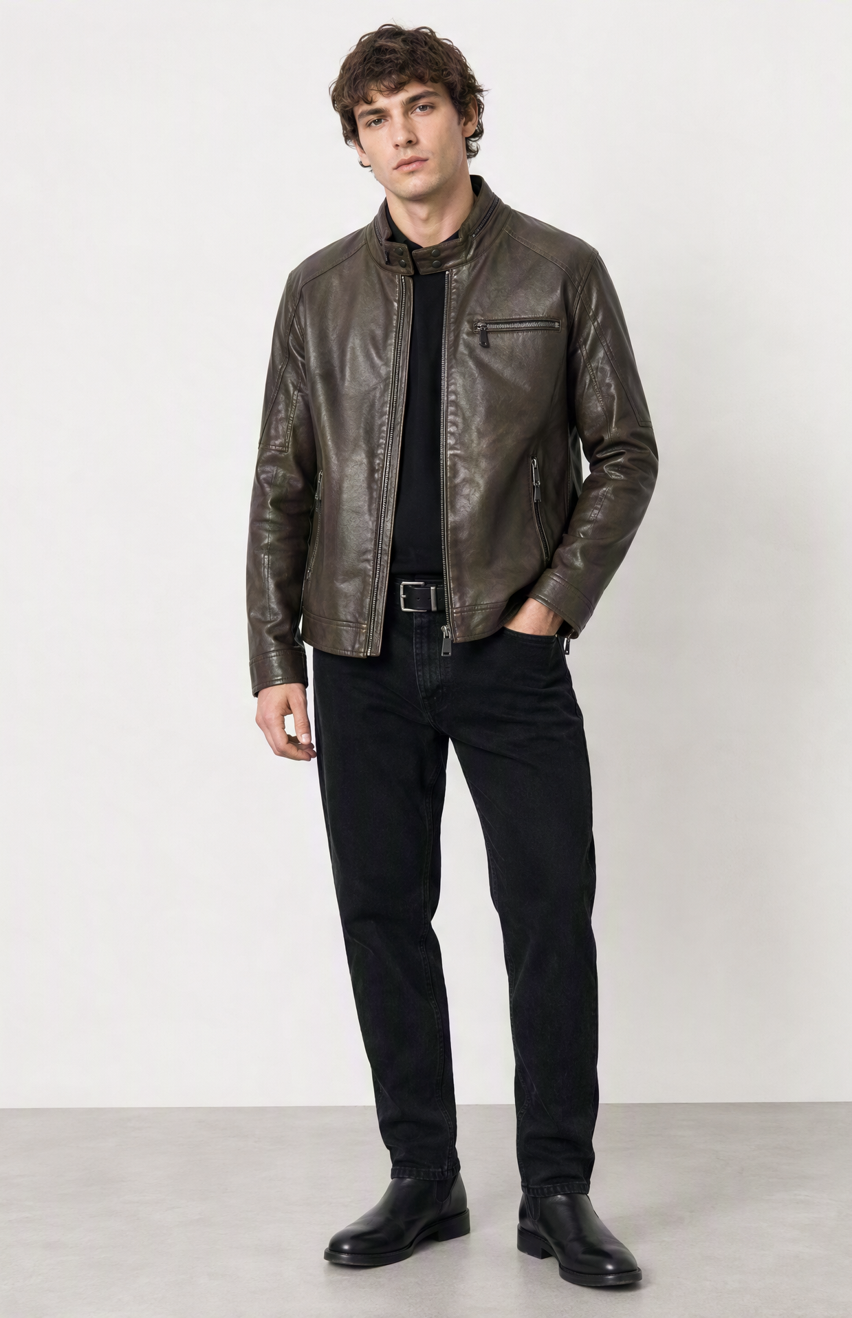 Giubbino Biker effetto pelle|Colore:Brown