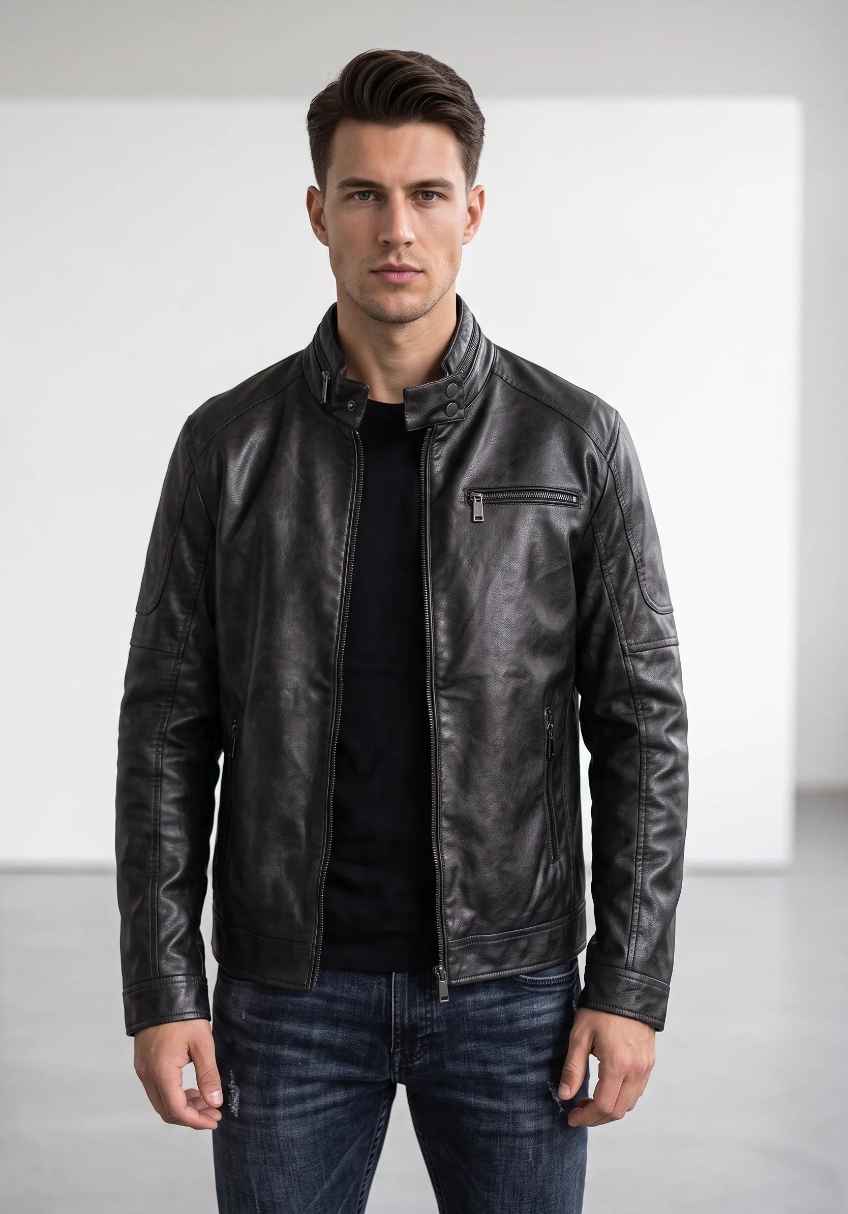 Giubbino Biker effetto pelle|Colore:Black
