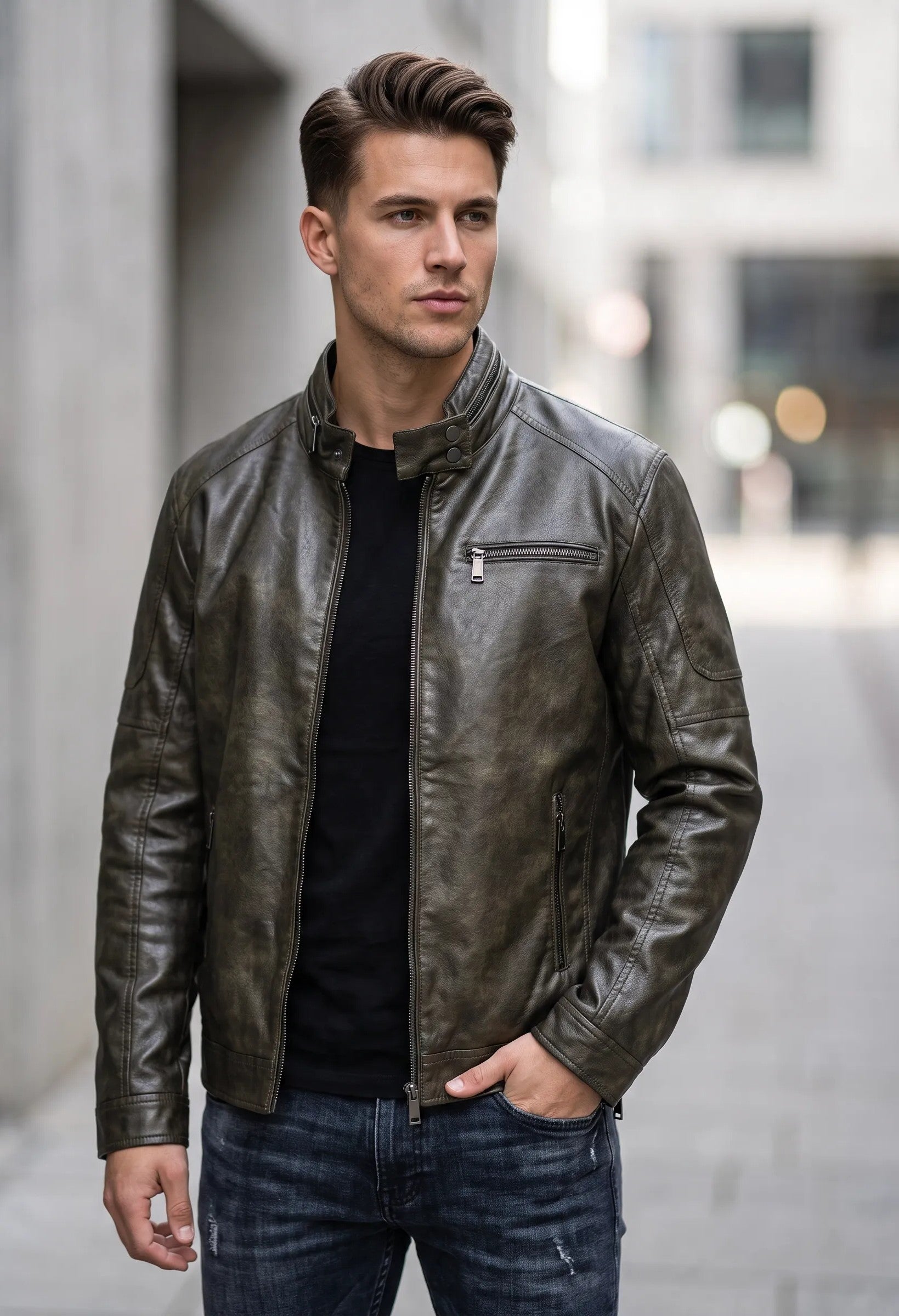 Giubbino Biker effetto pelle|Colore:Brown