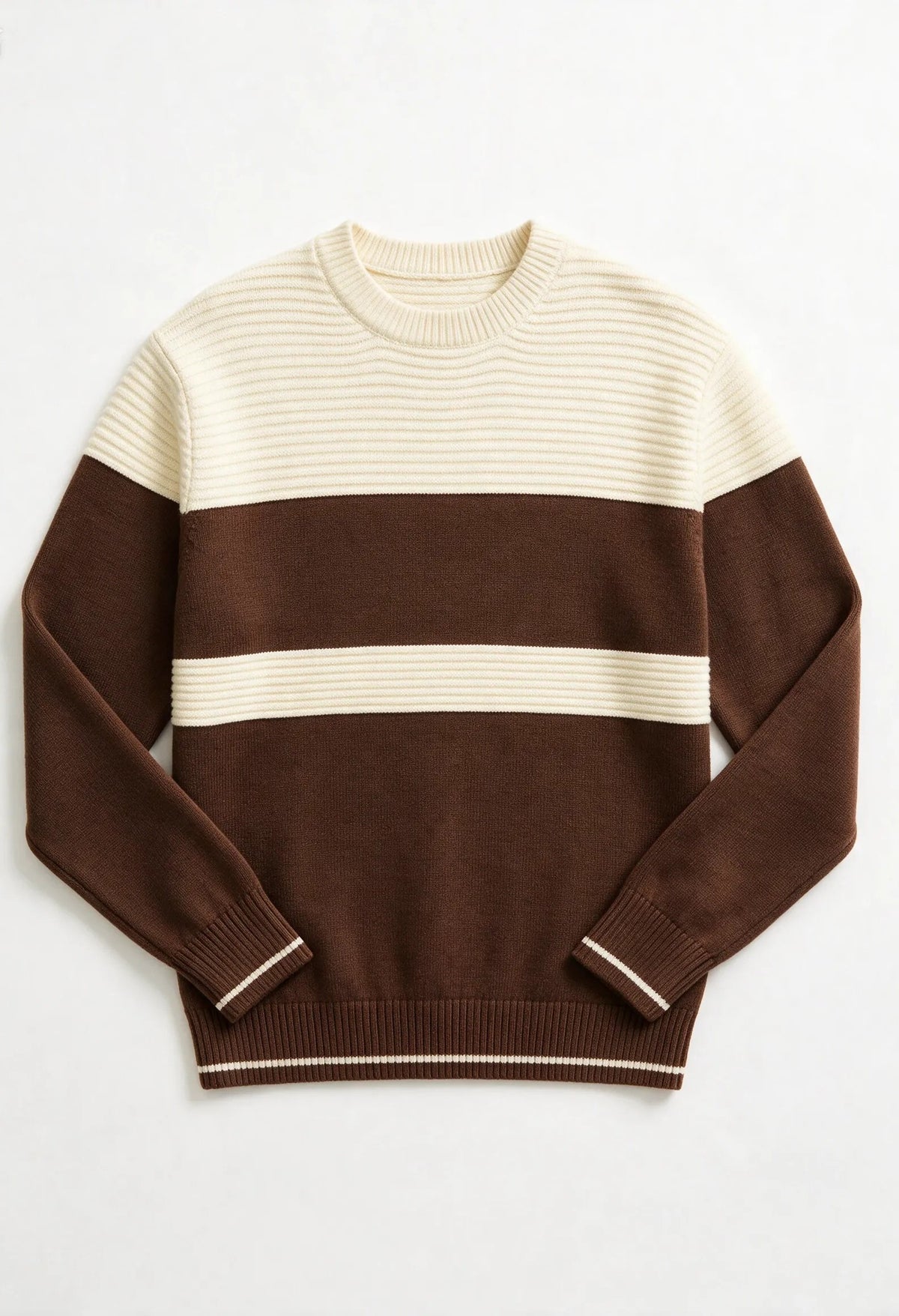 maglione girocollo strutturato a fasce|Colore:Sand/chocolate brown