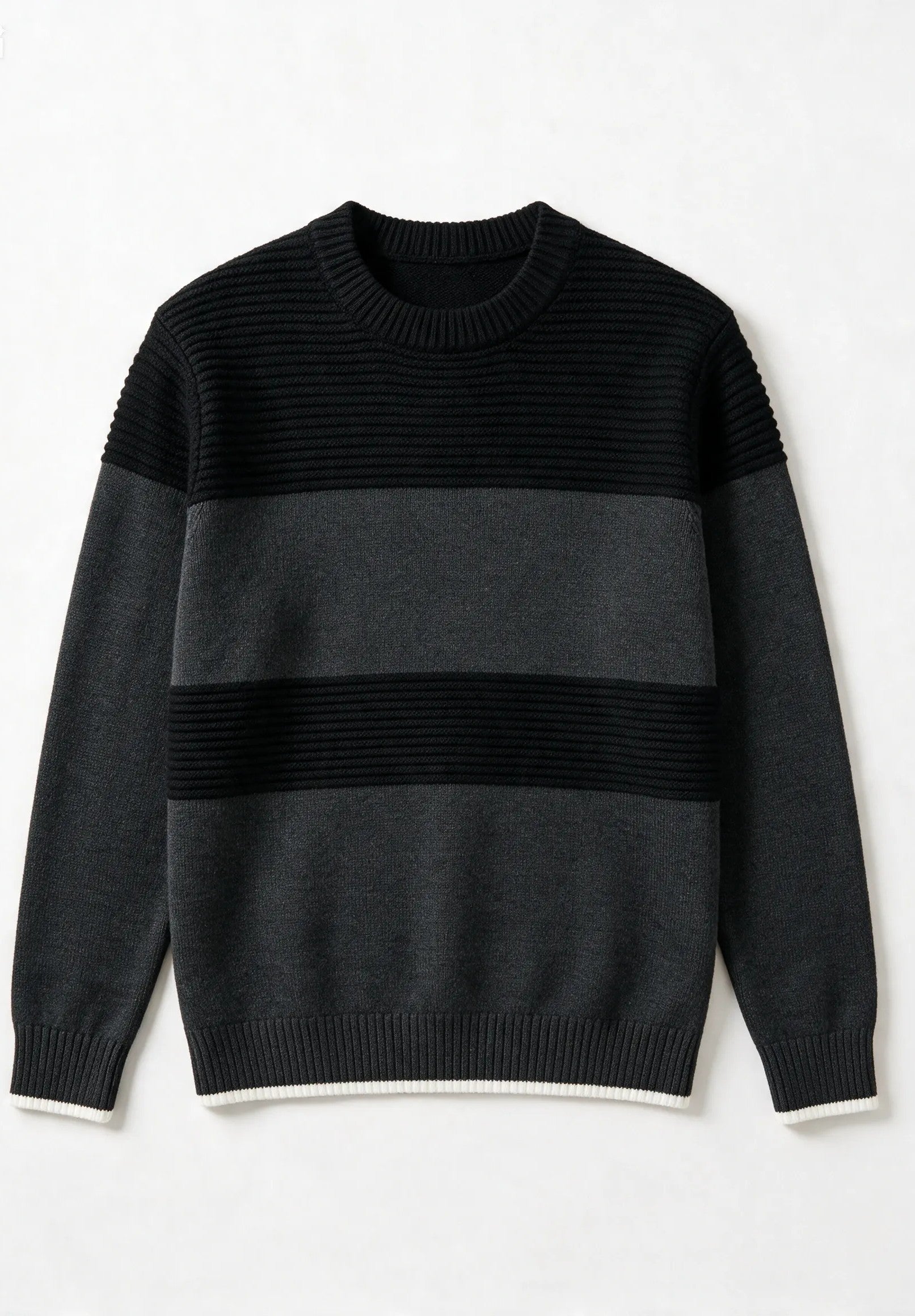 maglione girocollo strutturato a fasce|Colore:Black/dark grey melange