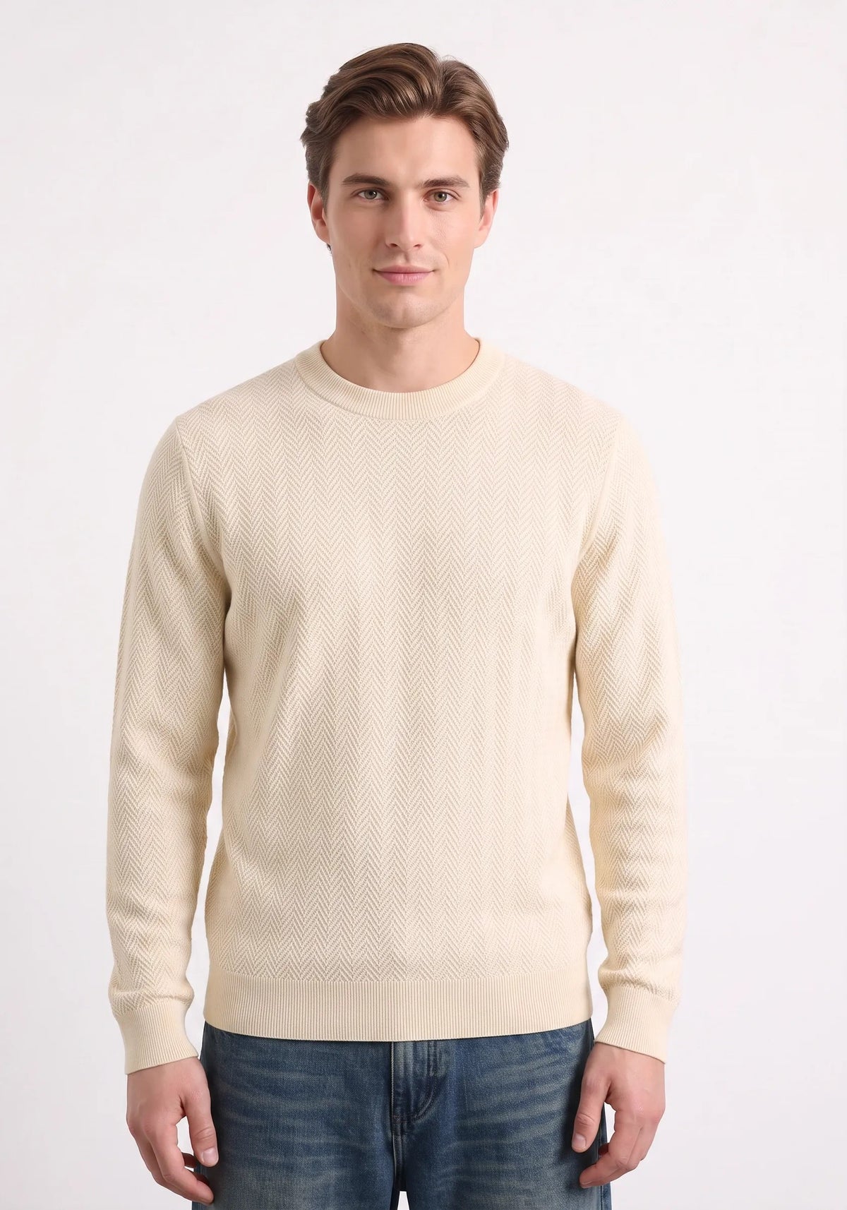 Maglia grircollo con lavorazione tono su tono|Colore:Sand