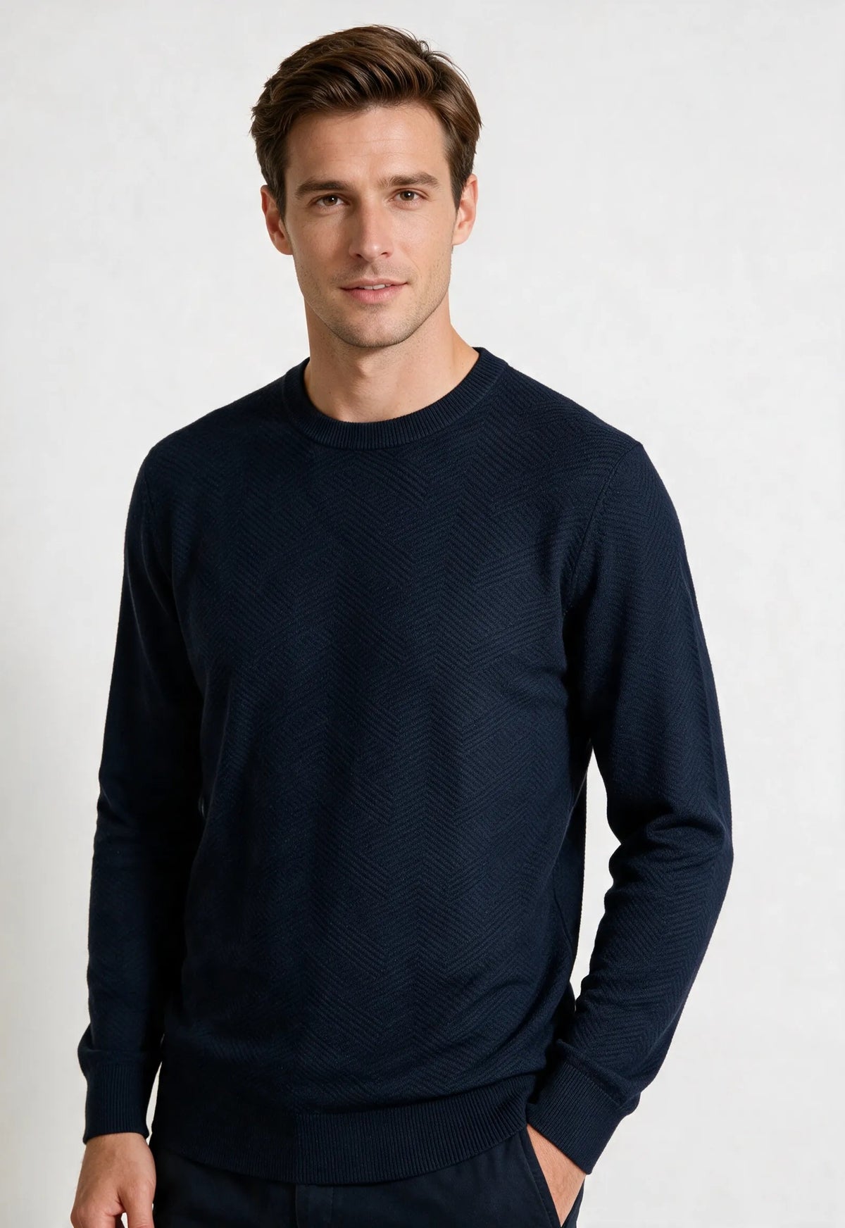 Maglia grircollo con lavorazione tono su tono|Colore:Blue navy