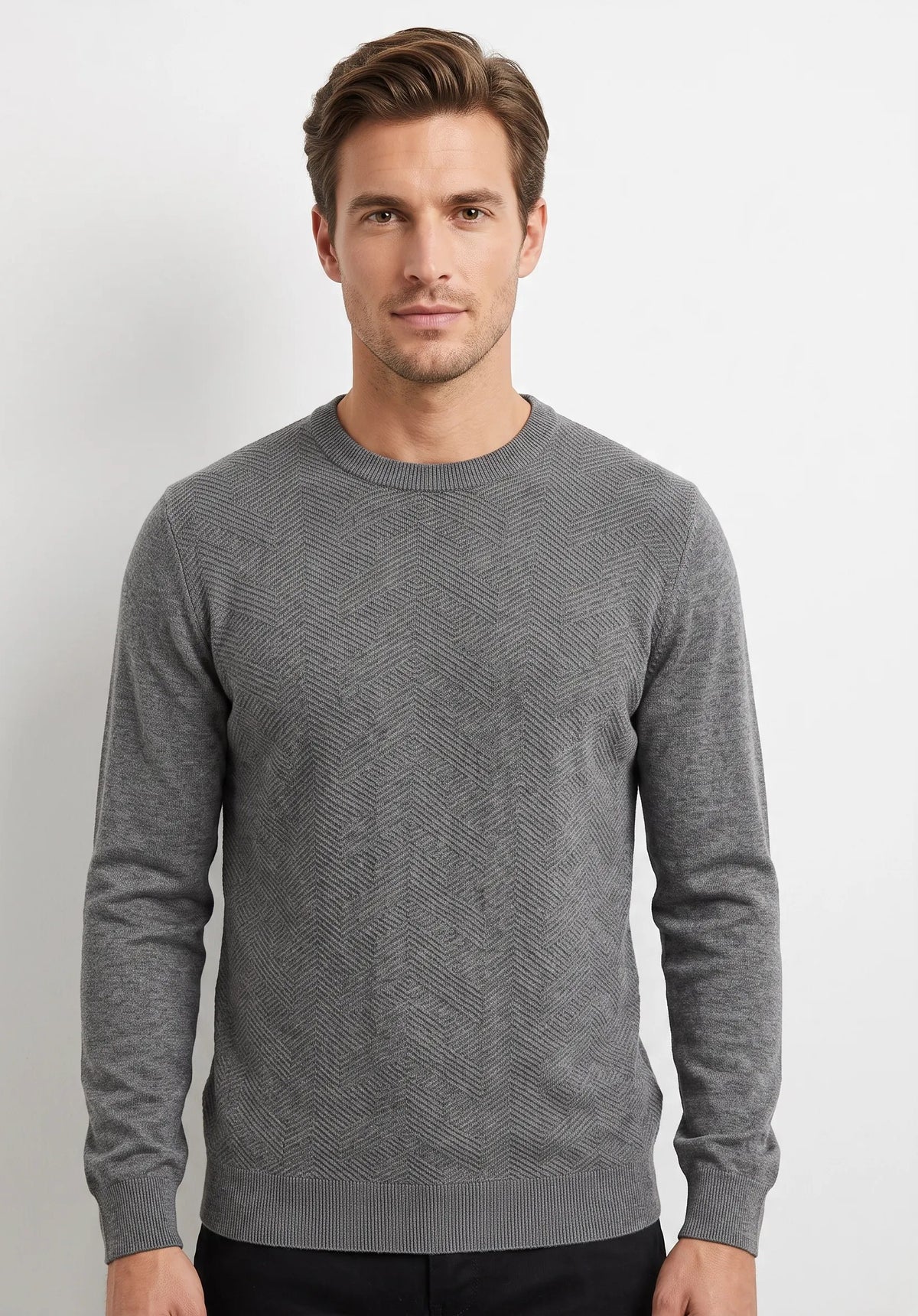 Maglia grircollo con lavorazione tono su tono|Colore:Dark grey melange