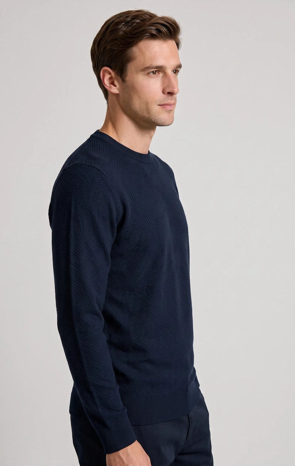 Maglia grircollo con lavorazione tono su tono|Colore:Blue navy