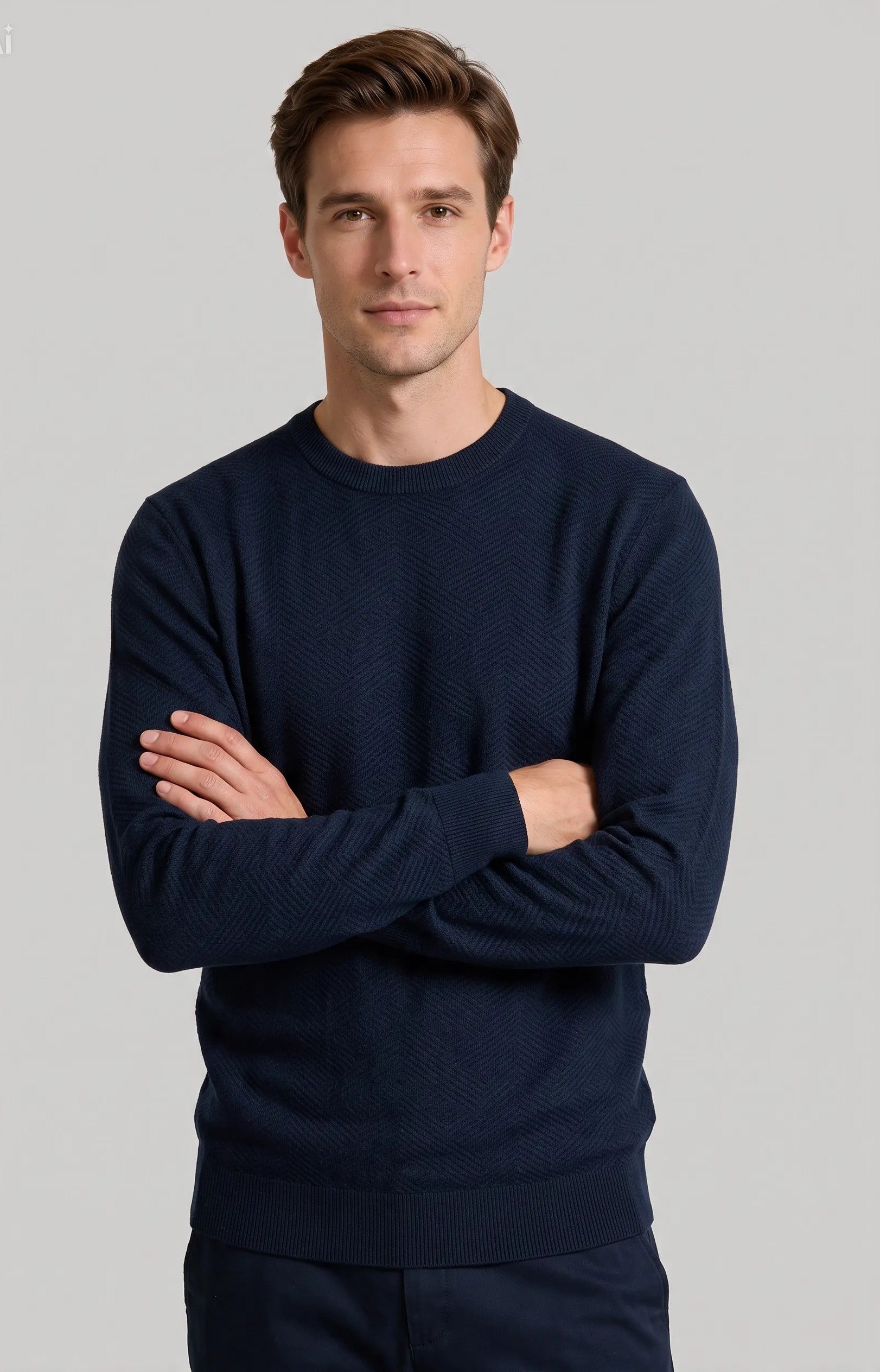Maglia grircollo con lavorazione tono su tono|Colore:Blue navy