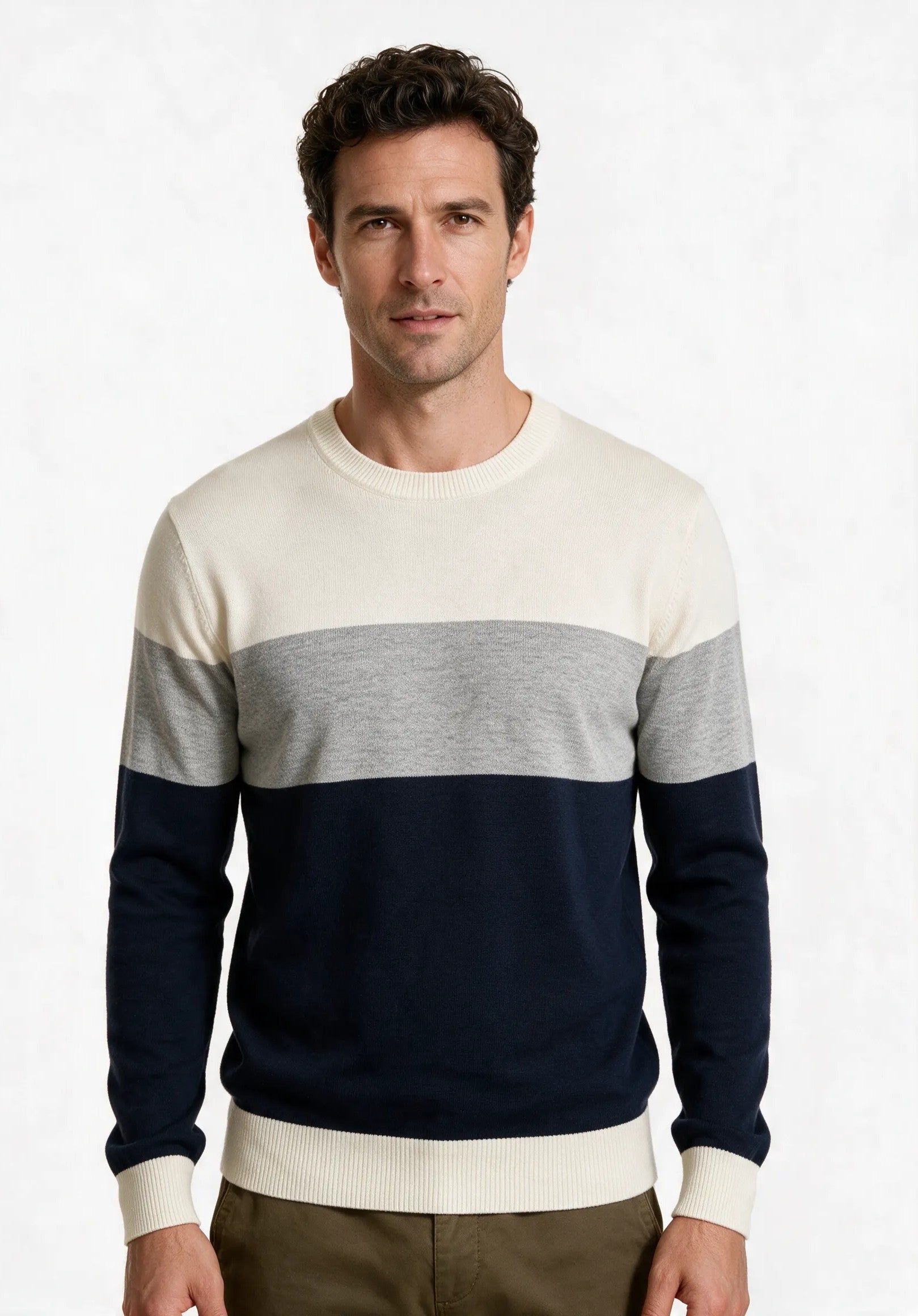 Maglia girocollo a fasce irregolari|Colore:Medium grey melange