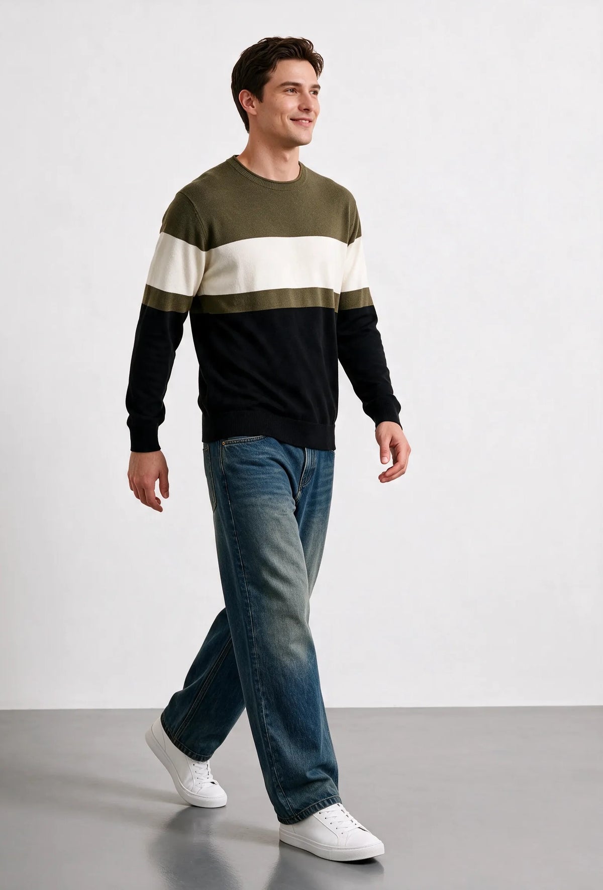 Maglia girocollo a fasce irregolari|Colore:Military green