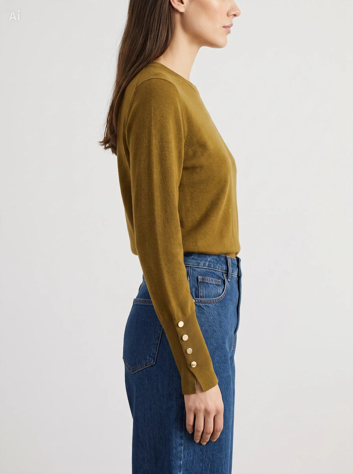 Maglia con bottoni decorativi ai polsi|Colore:Oliva