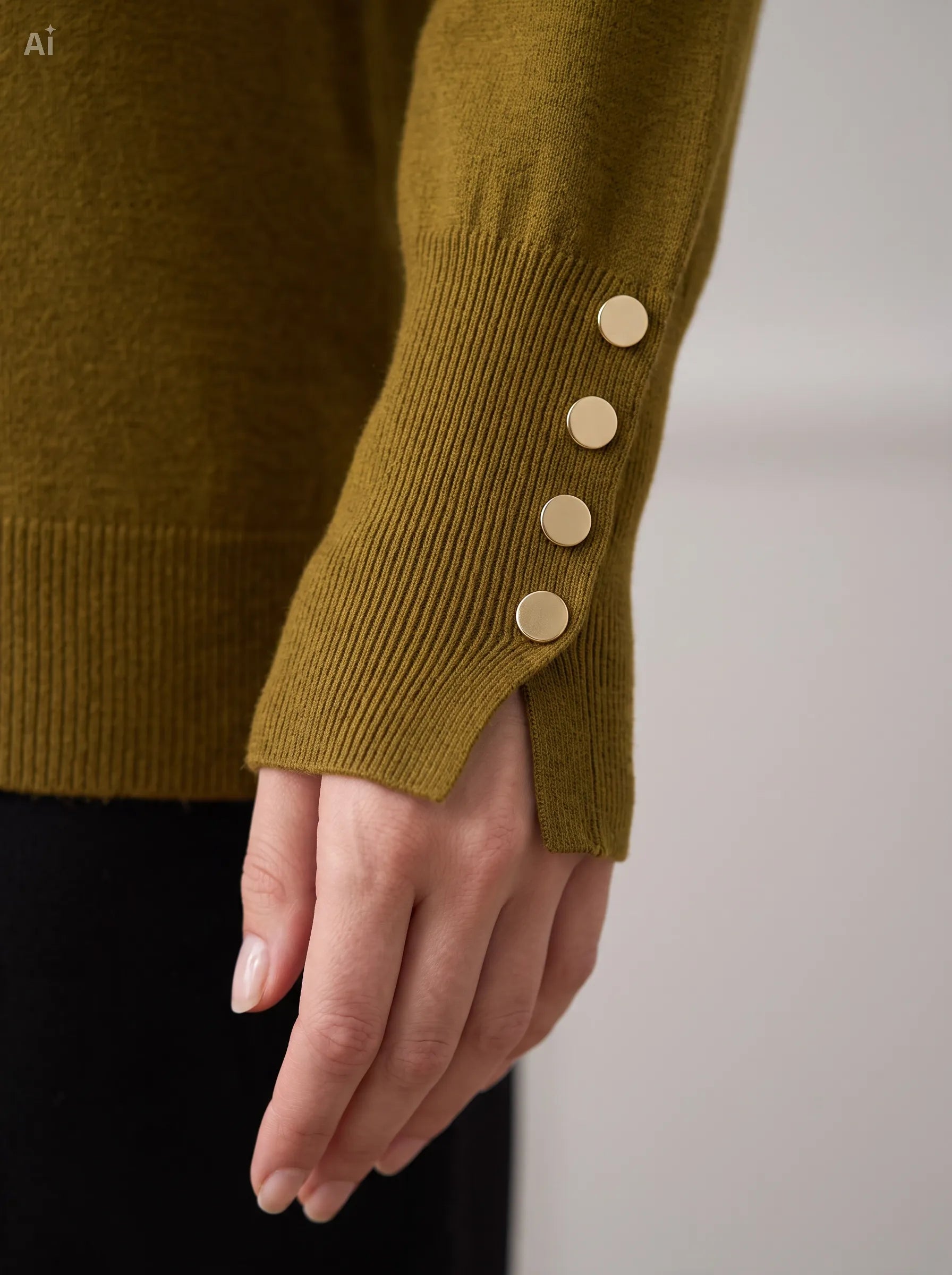 Maglia con bottoni decorativi ai polsi|Colore:Oliva
