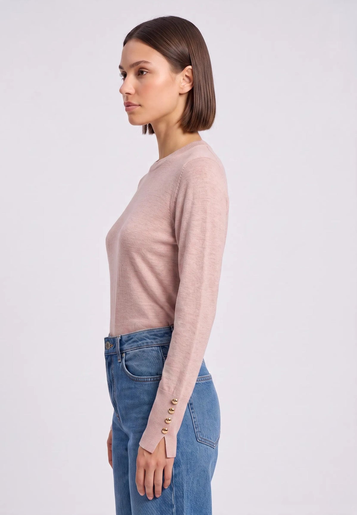 Maglia con bottoni decorativi ai polsi|Colore:Rosa polvere
