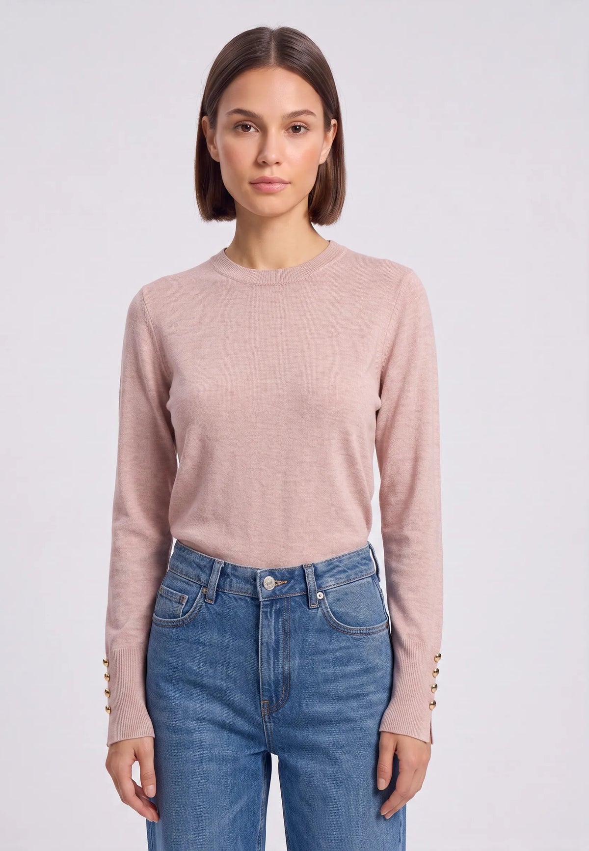 Maglia con bottoni decorativi ai polsi|Colore:Rosa polvere