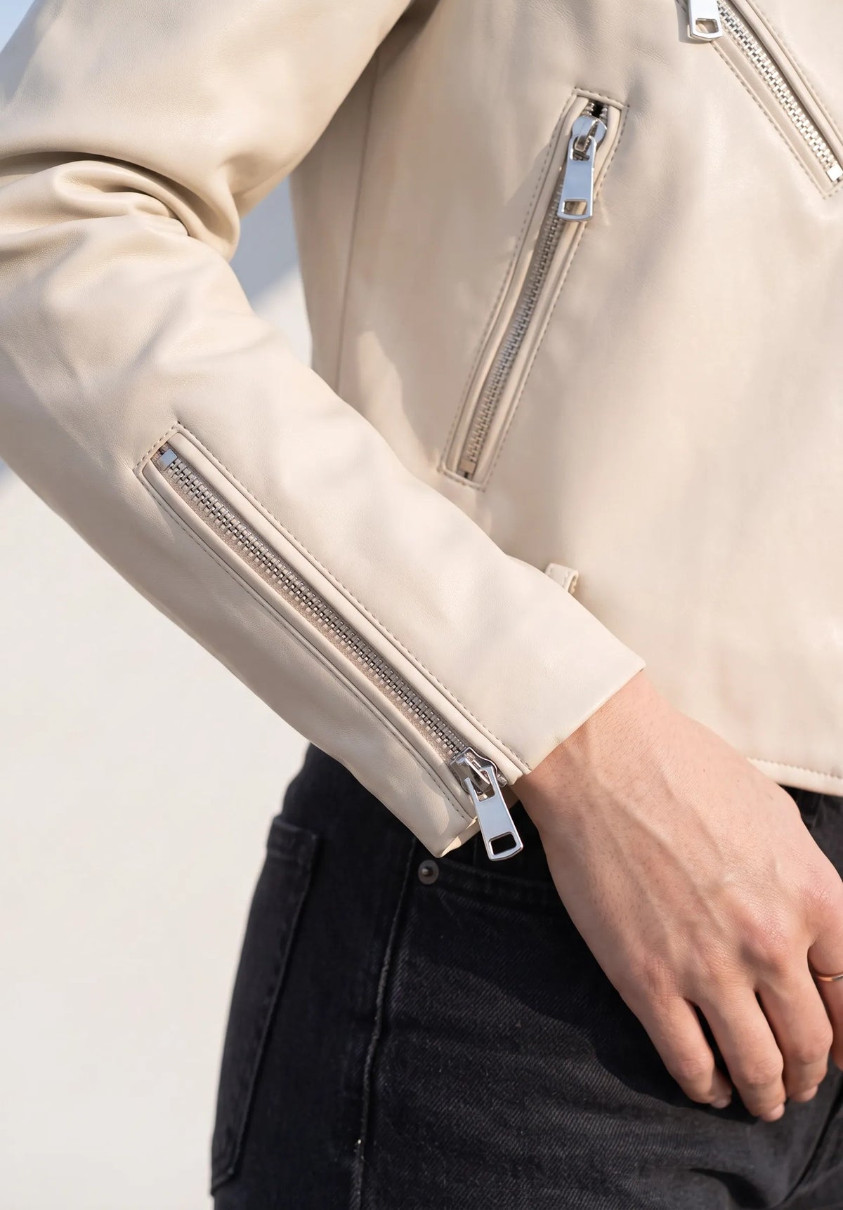 Giubbino Biker effetto pelle|Colore:Avorio