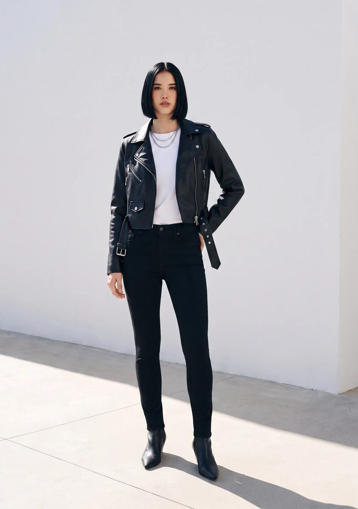 Giubbino Biker effetto pelle|Colore:Nero