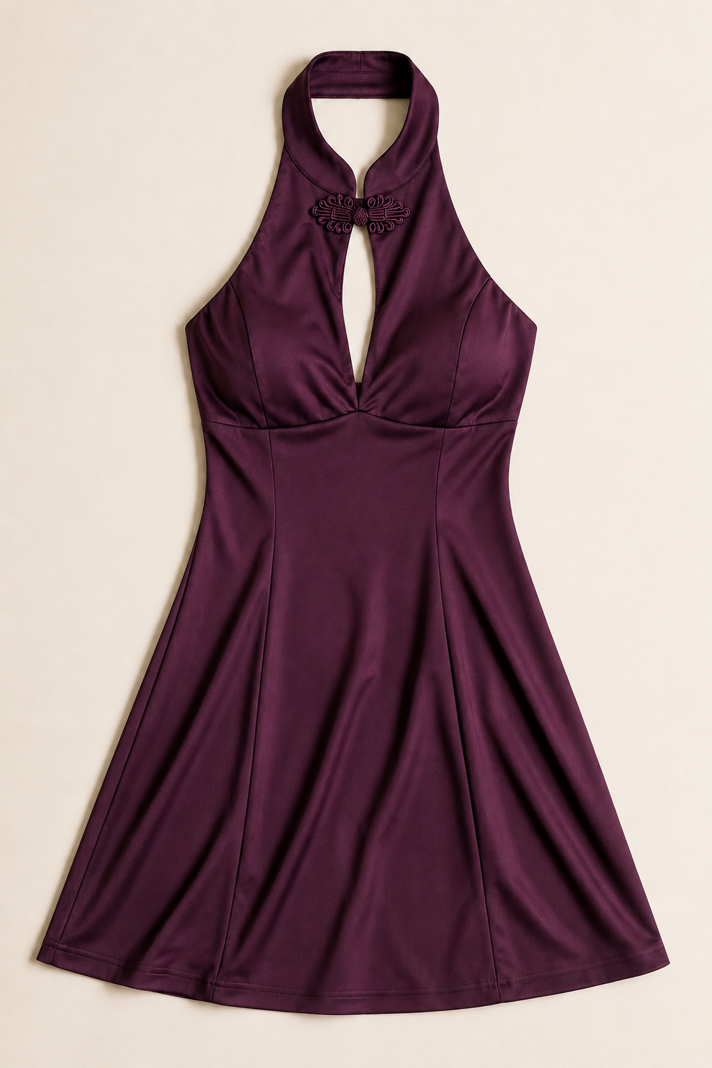 Abito halter con chiusura orientale|Colore:Prugna