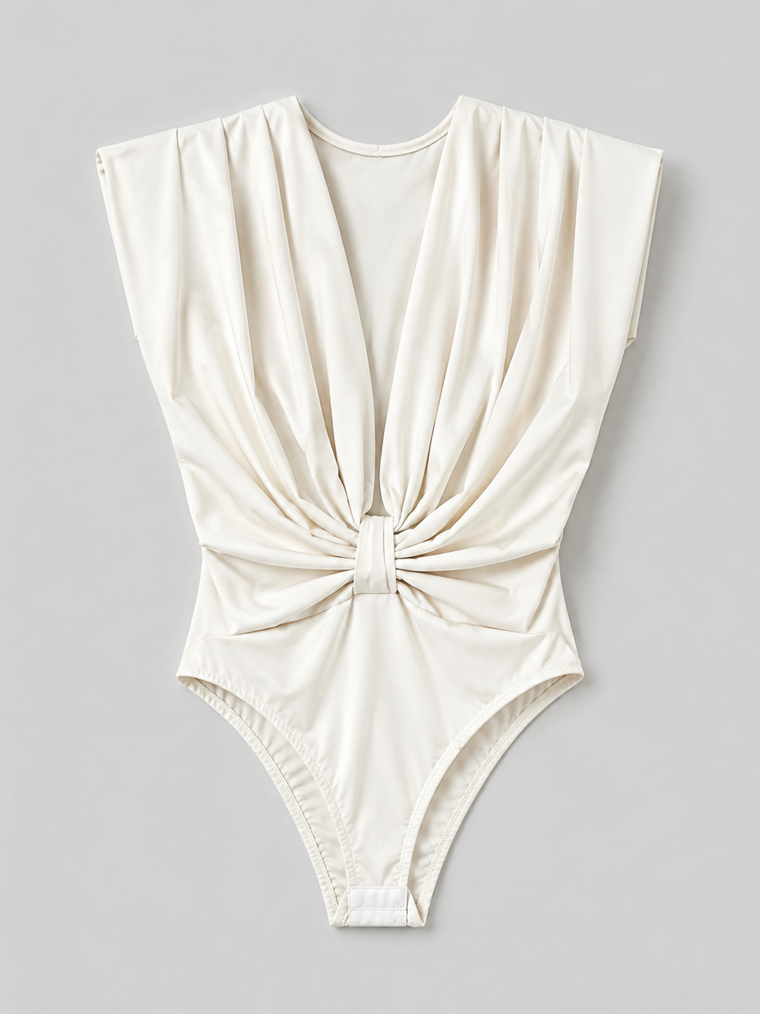 Body scollo a V con drappeggi|Colore:Panna