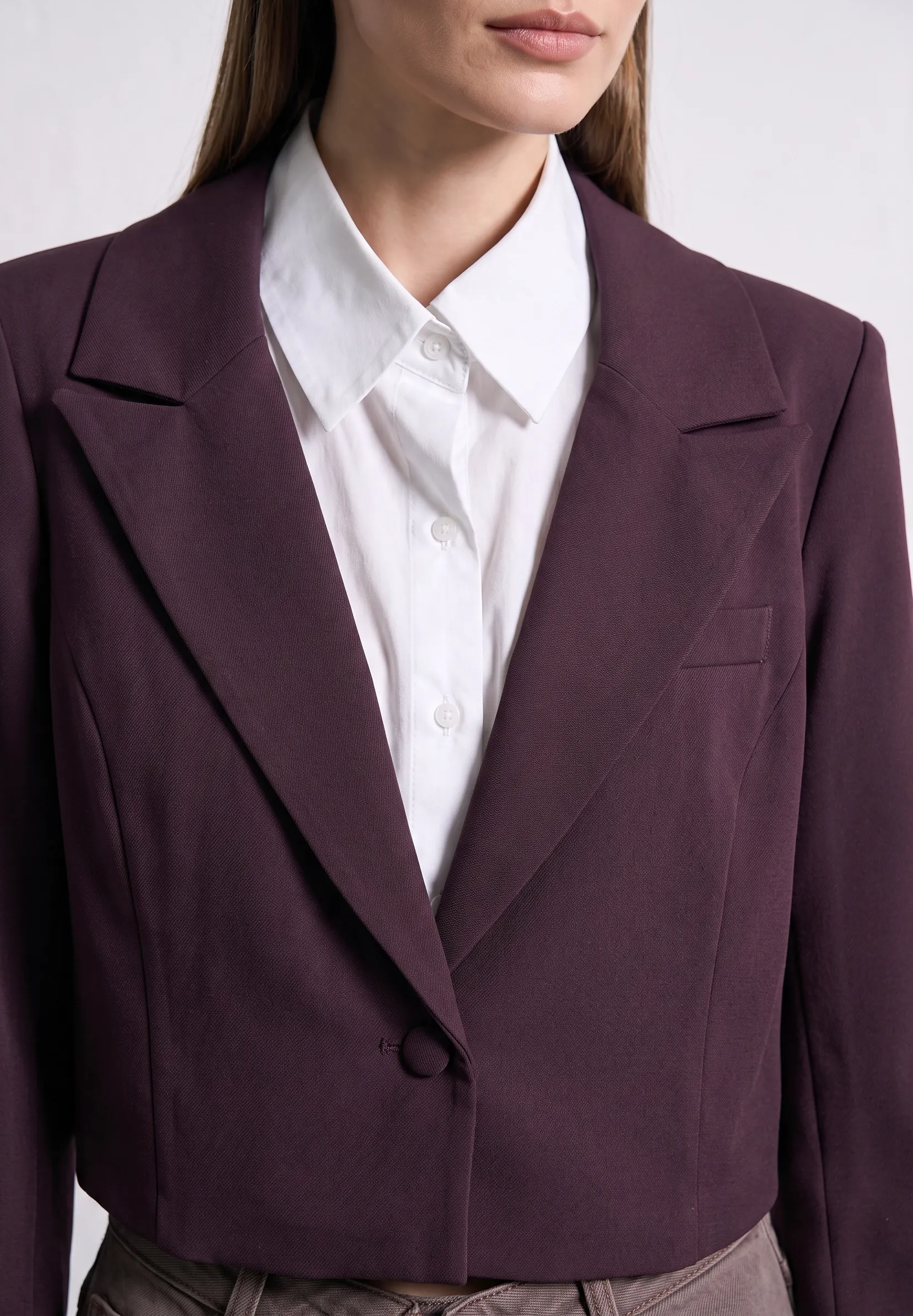 Blazer cropped con camicia|Colore:Prugna