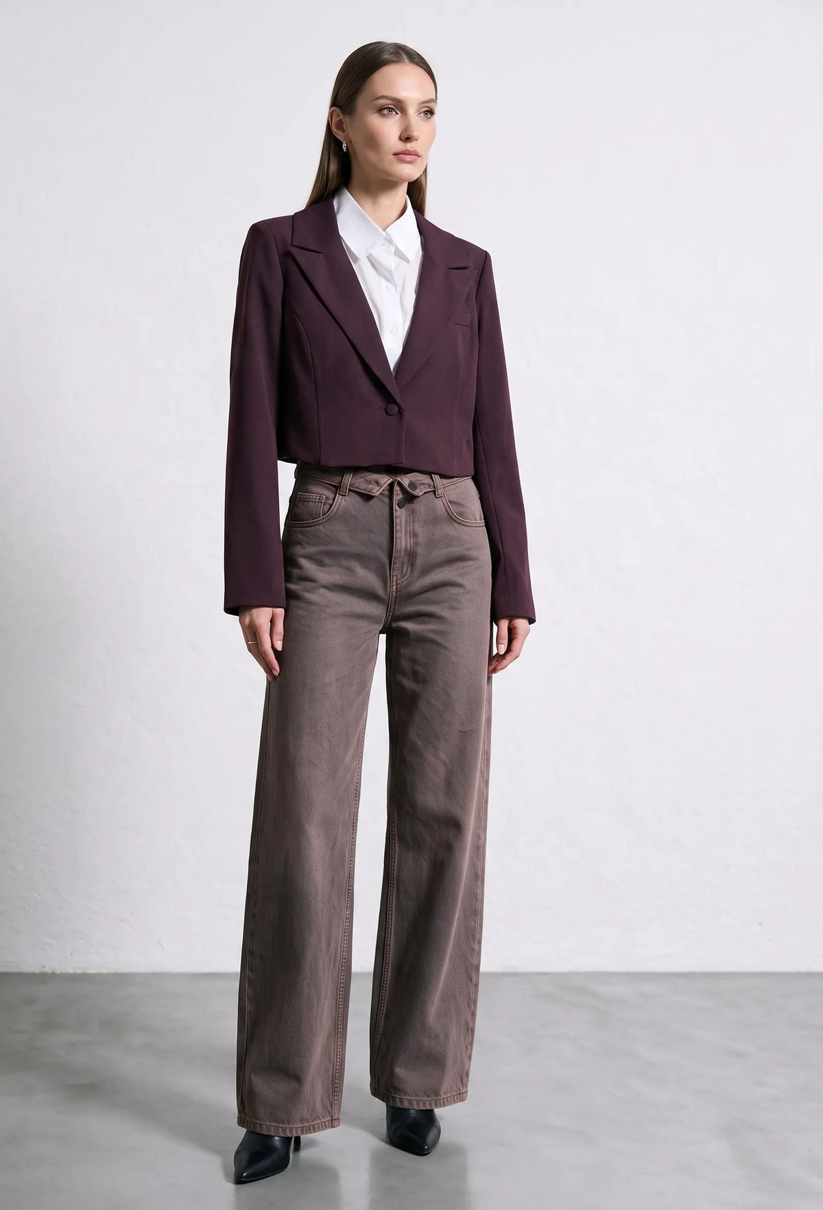 Blazer cropped con camicia|Colore:Prugna