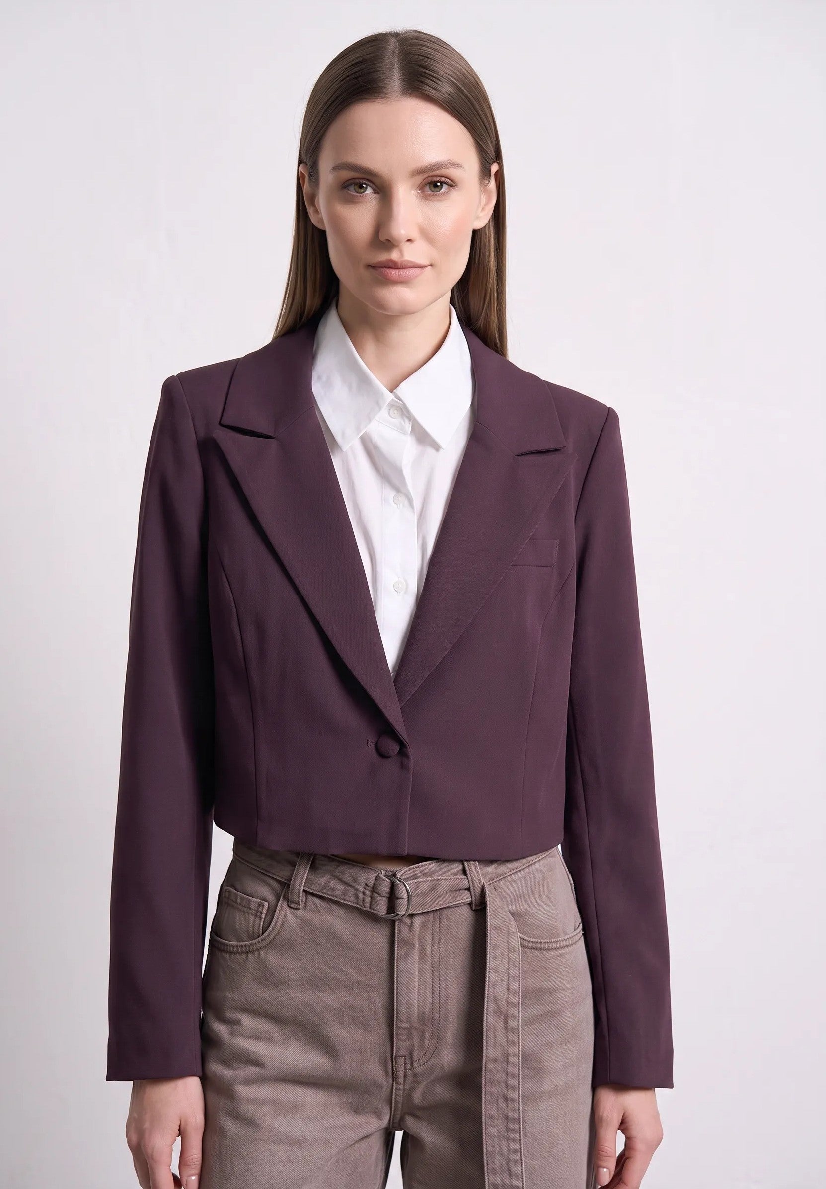 Blazer cropped con camicia|Colore:Prugna