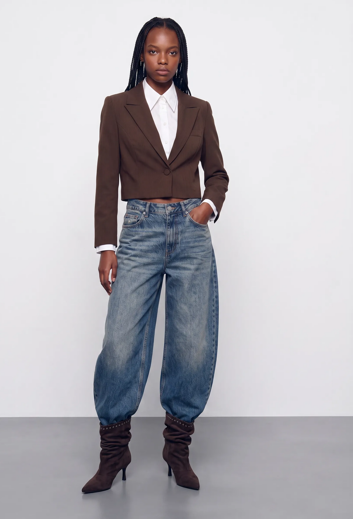 Blazer cropped con camicia|Colore:Marrone