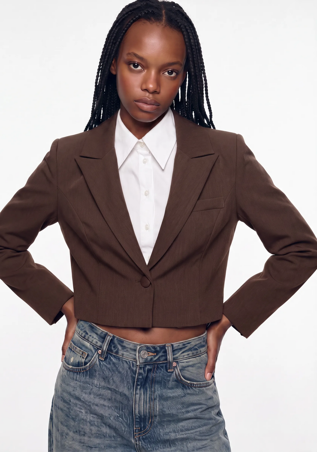 Blazer cropped con camicia|Colore:Marrone