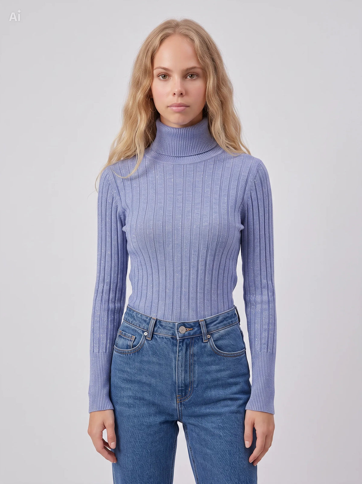 Maglia collo alto a coste larghe fialto lurex oro|Colore:Denim