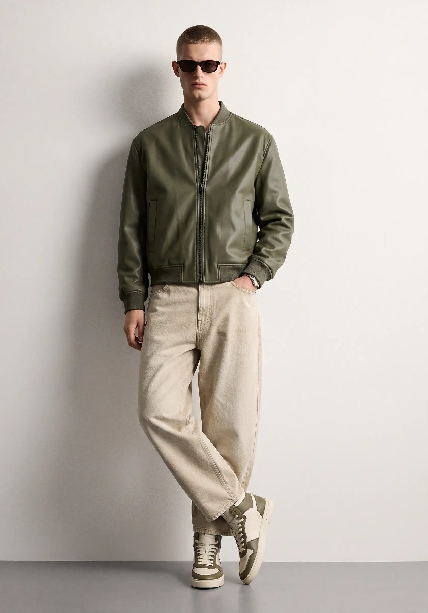 Bomber effetto pelle|Colore:Military green