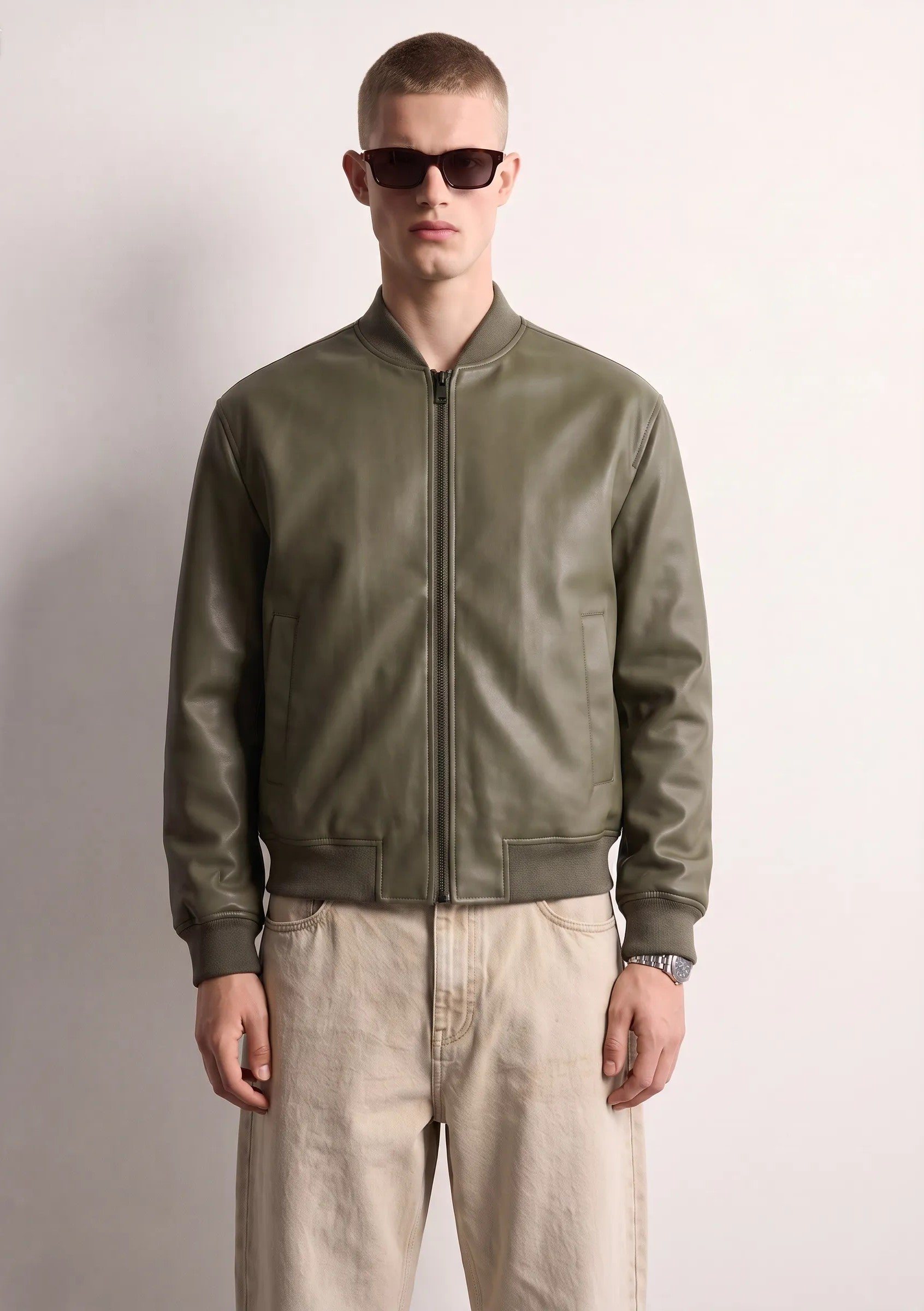 Bomber effetto pelle|Colore:Military green