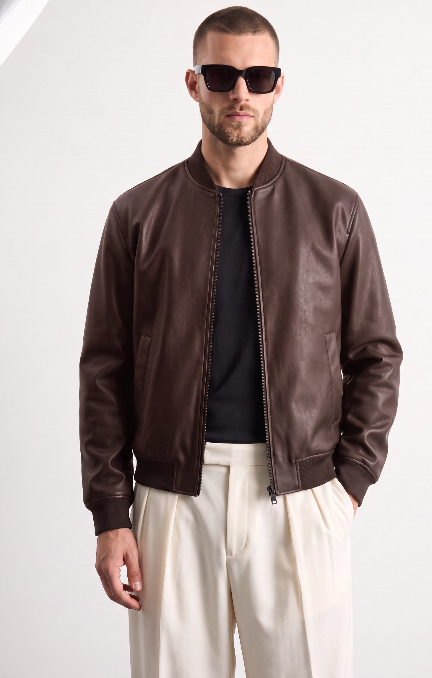 Bomber effetto pelle|Colore:Brown