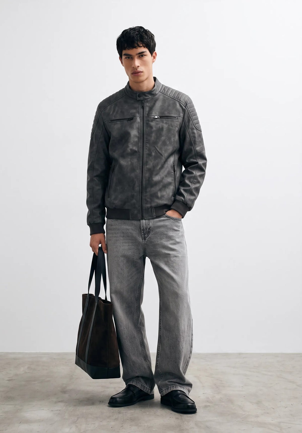 giubbotto biker effetto iused|Colore:Black