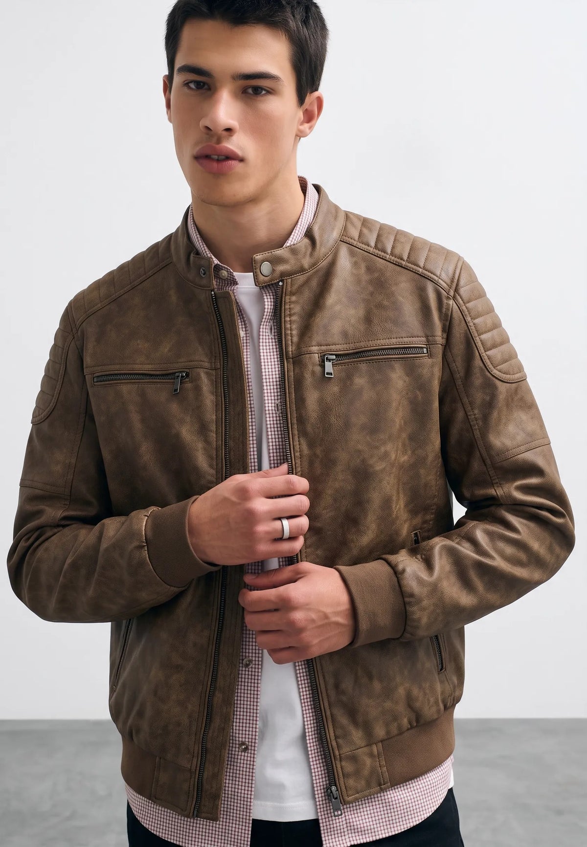 giubbotto biker effetto iused|Colore:Cuoio