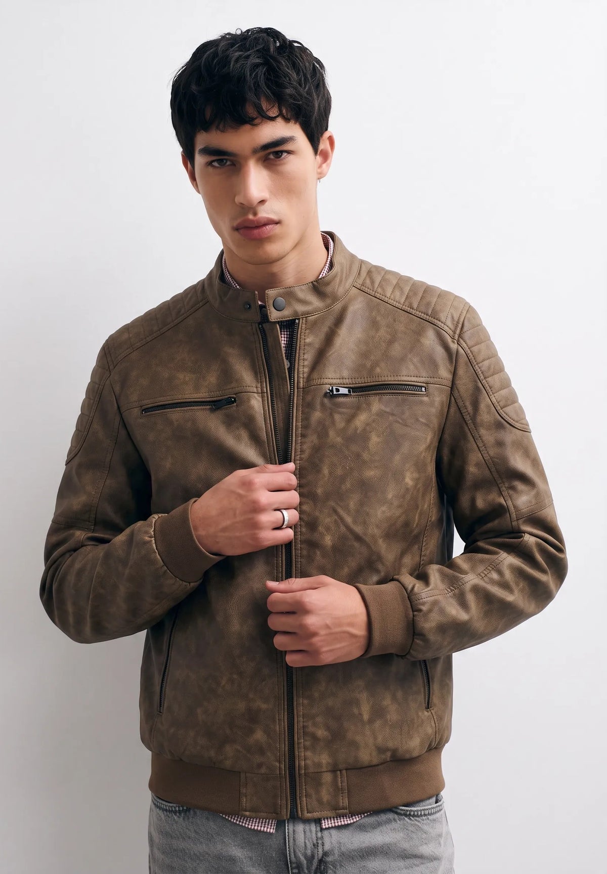 giubbotto biker effetto iused|Colore:Cuoio