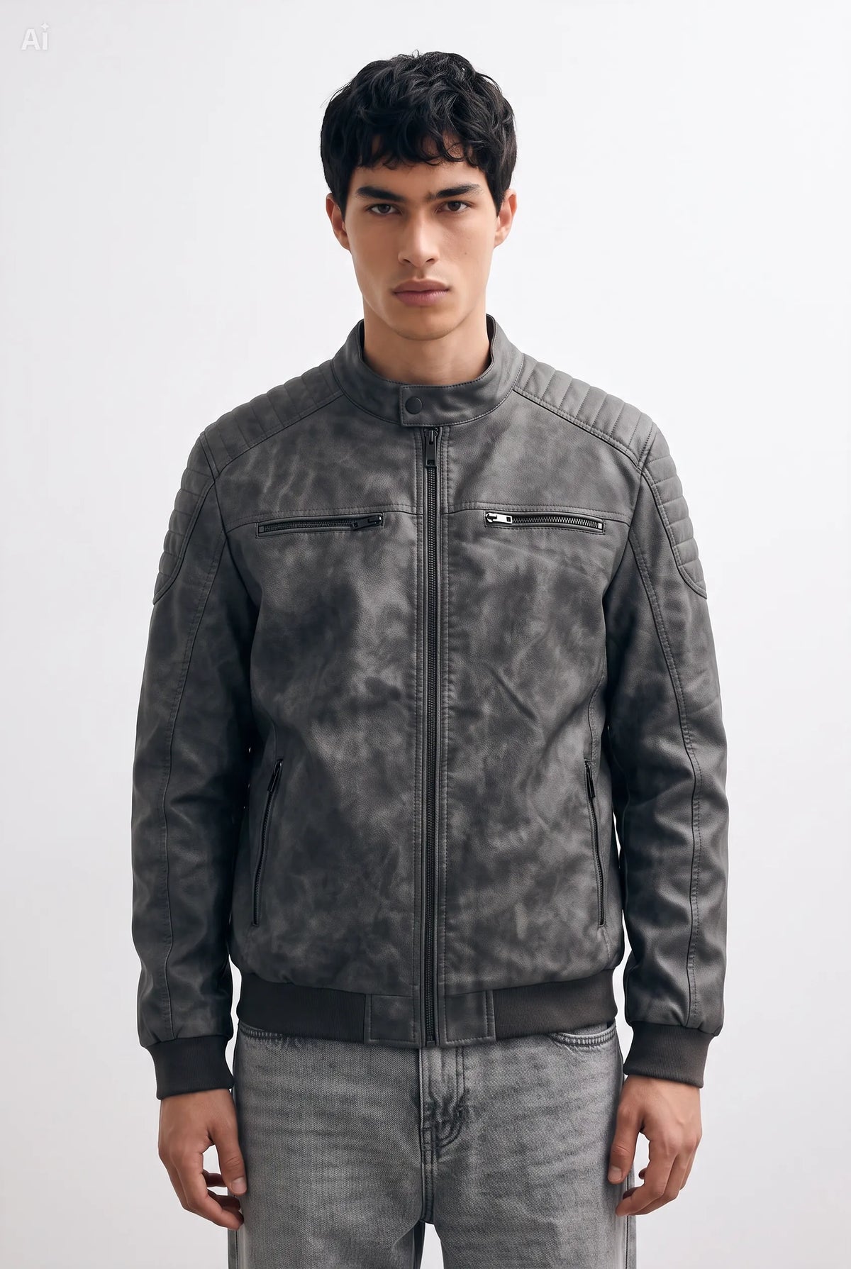 giubbotto biker effetto iused|Colore:Black