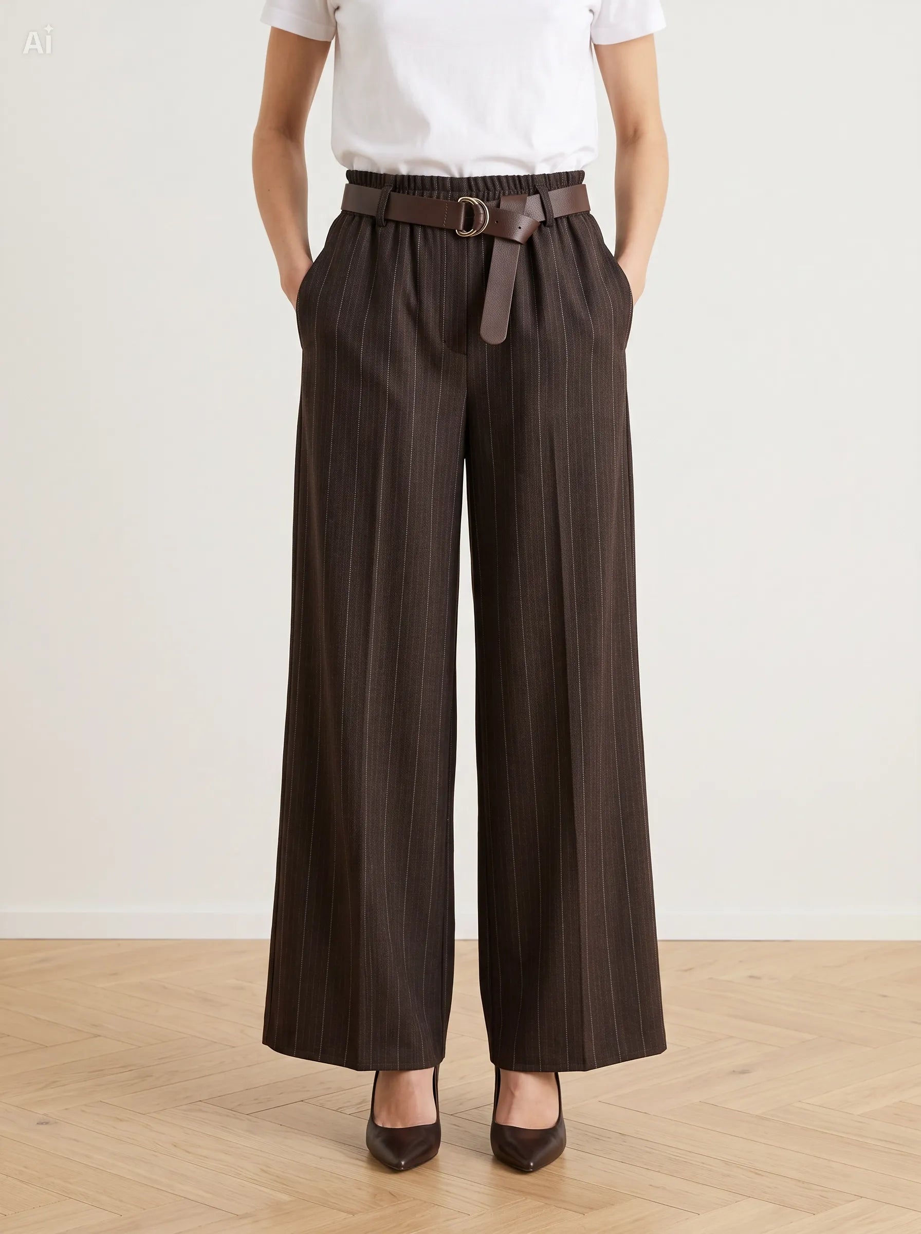 Pantalone gessato effetto denim|Colore:Marrone