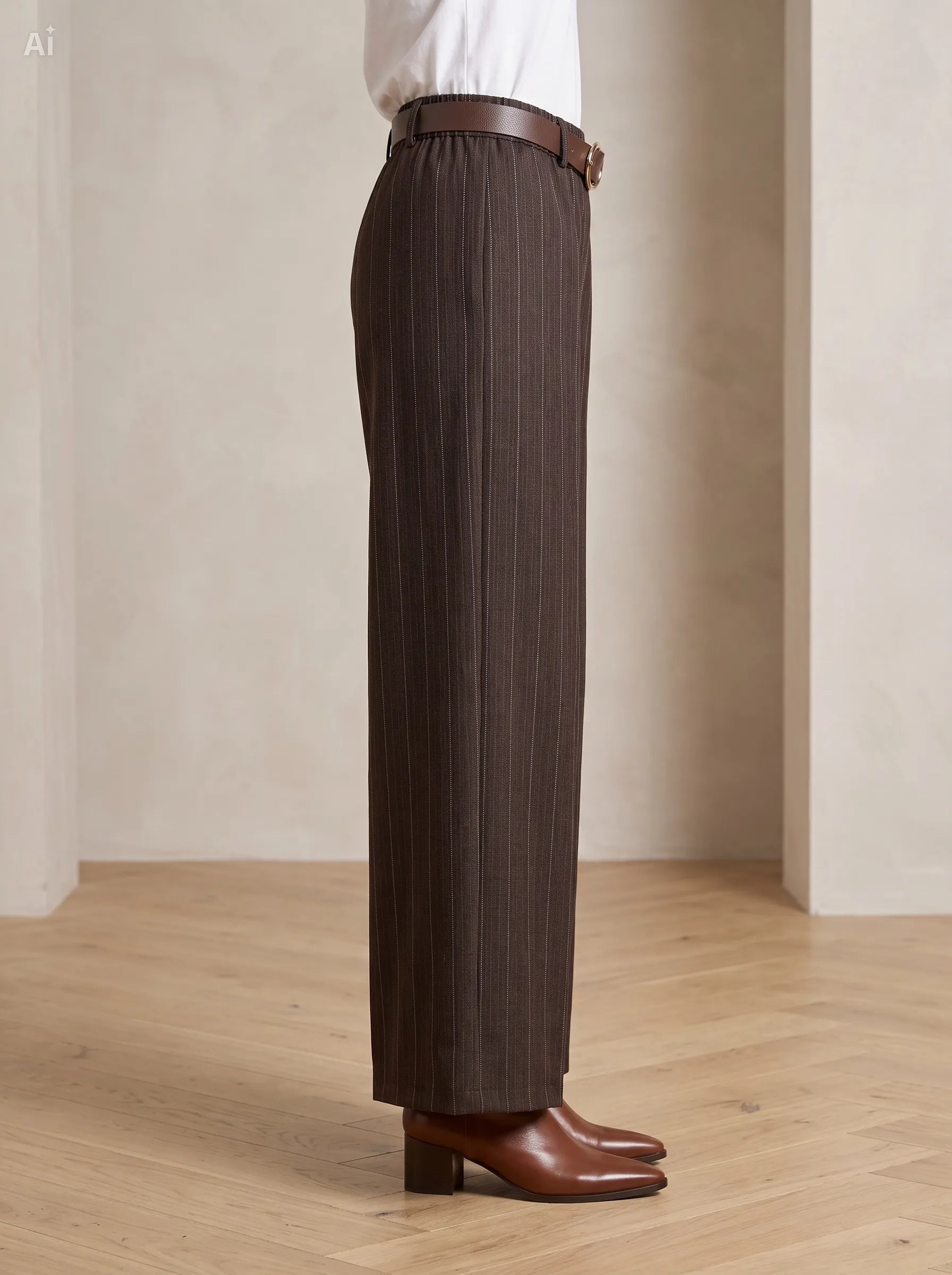 Pantalone gessato effetto denim|Colore:Marrone