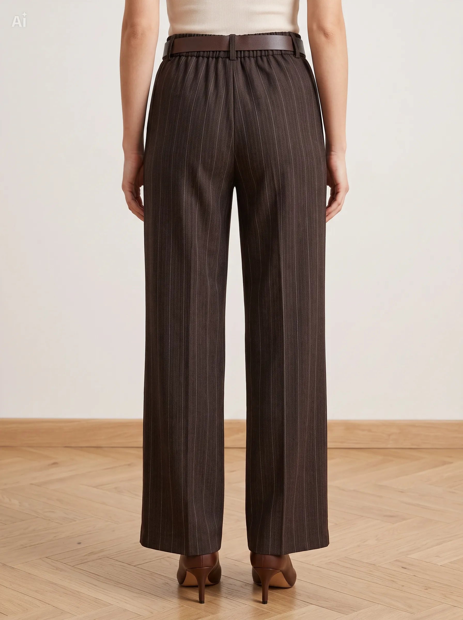 Pantalone gessato effetto denim|Colore:Marrone